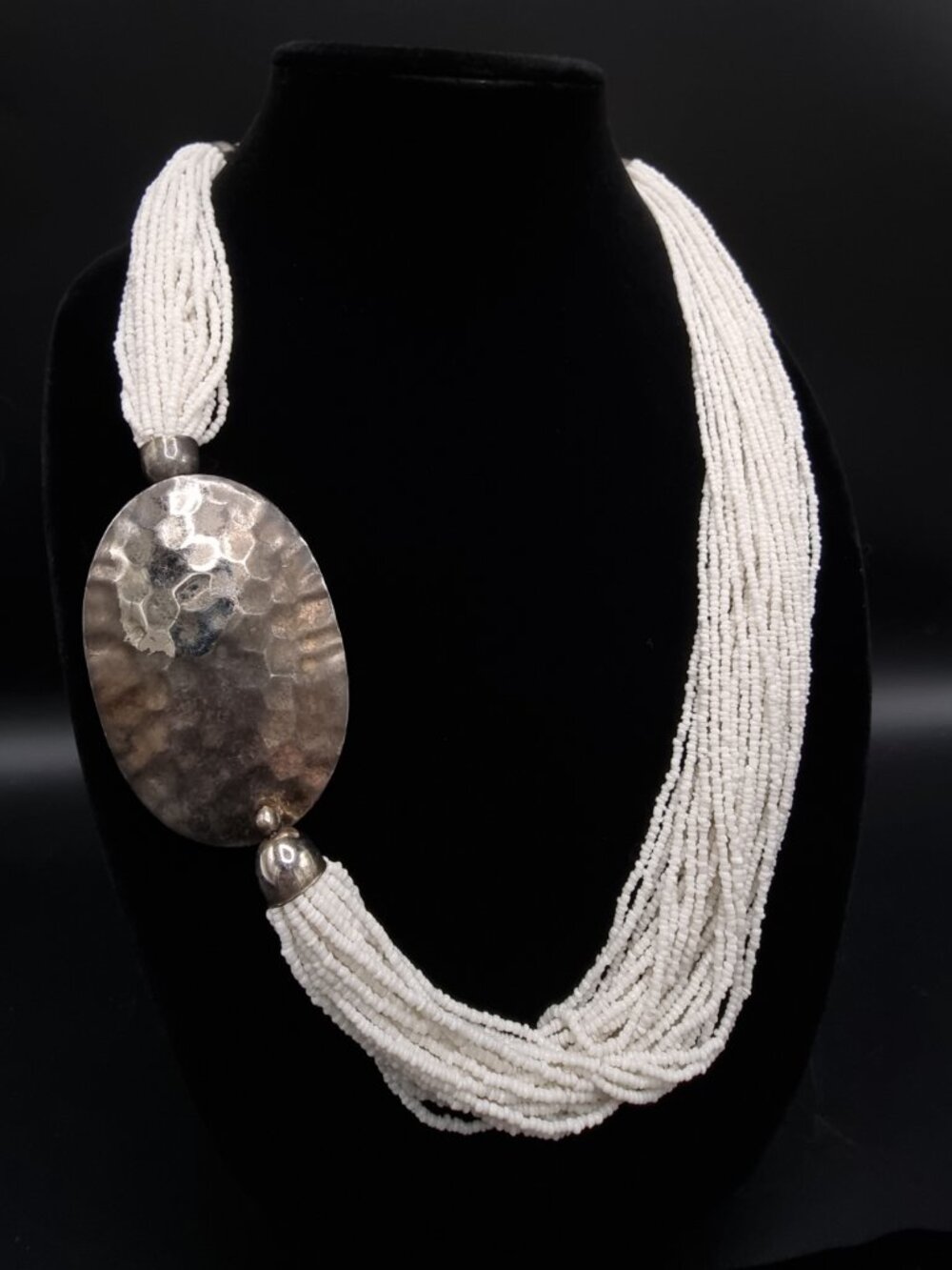 Vintage Multi Strand Ethnic Cream White Colored Beaded Necklace